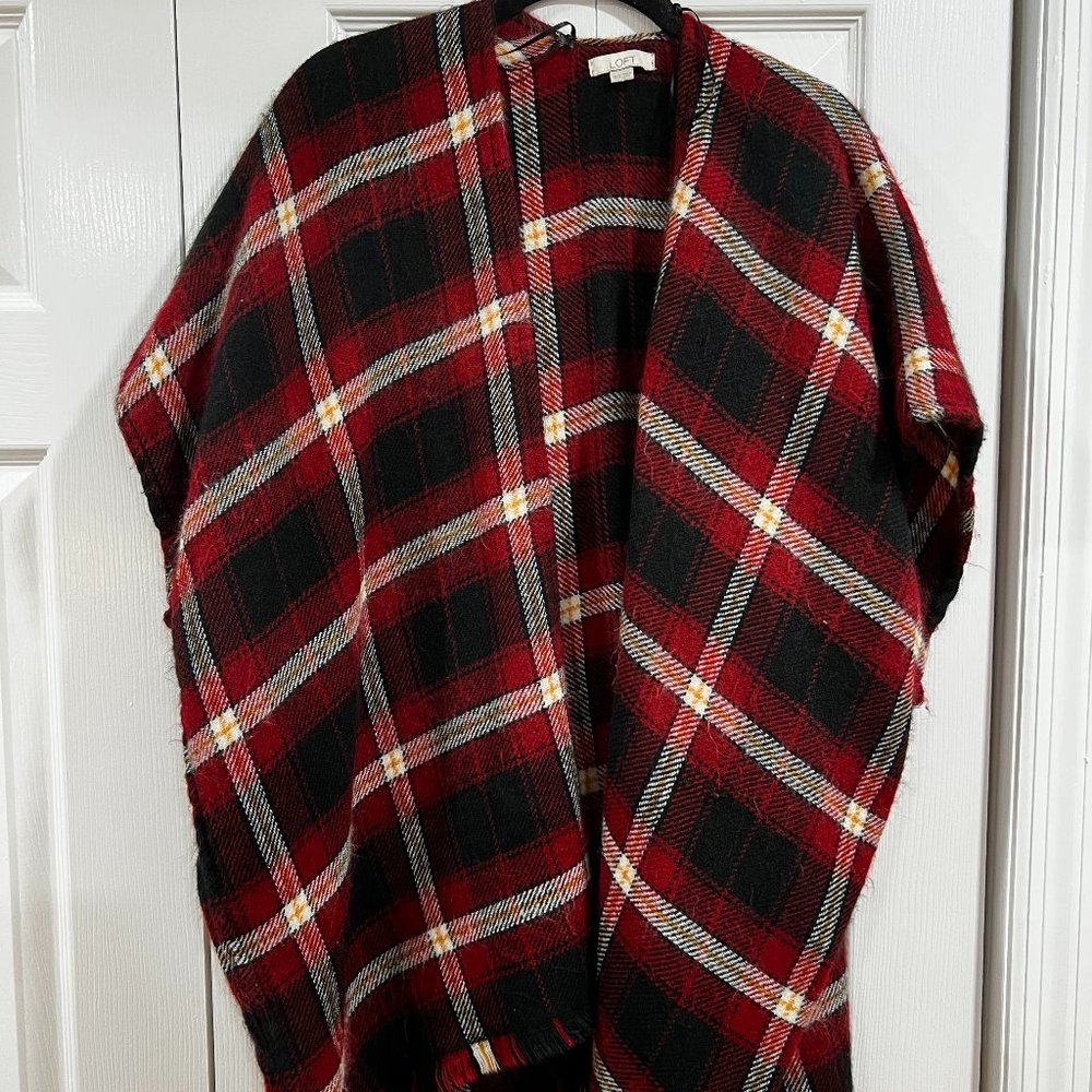 LOFT Red Plaid Shawl
